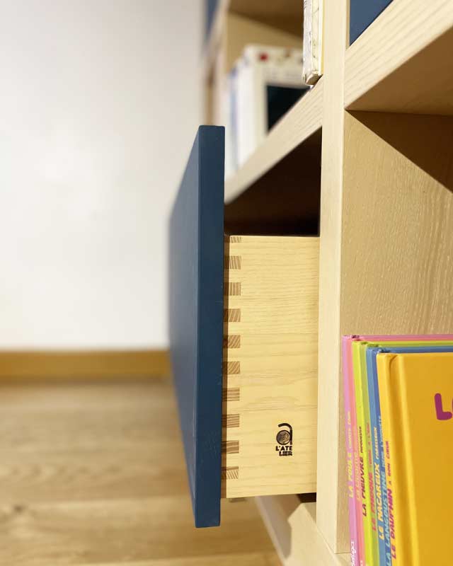 Bibliotheque basse chambre adulte enfant avec tiroirs valchromat annecy